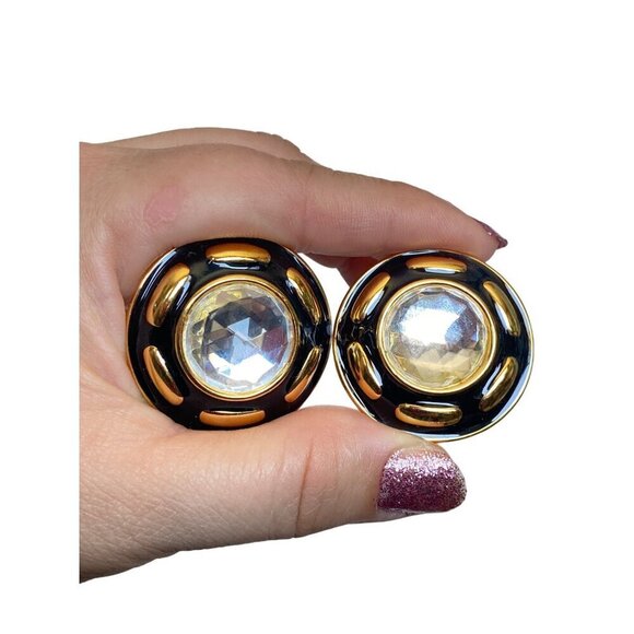 Anne Klein Couture vintage enamel & crystal round maximalist statement earrings - Picture 5 of 6